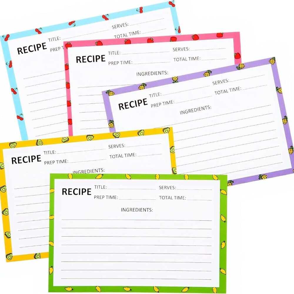 Recipe Cards 50 PCS 4x6inch Double Sided Thick Card Stock Original 5 Fruit Desig